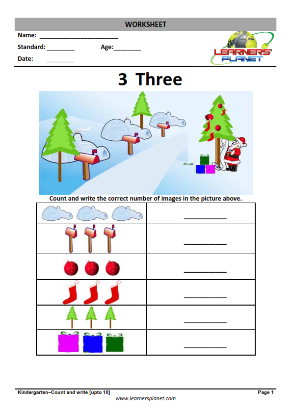 Free printable Kindergarten math Worksheets-count number of  images